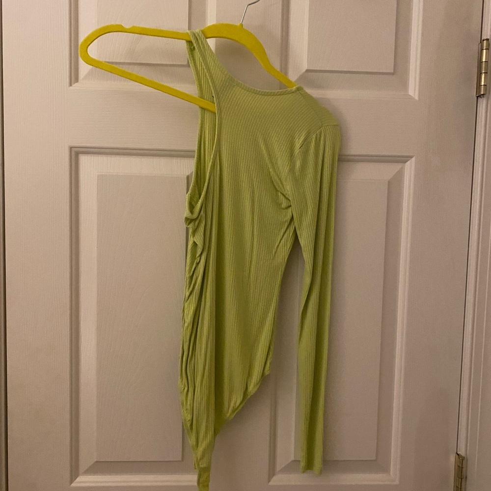 Neon green, one arm bodysuit